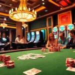 High-stakes poker action at xx88 casino, with vibrant chips and illuminated slot machines.