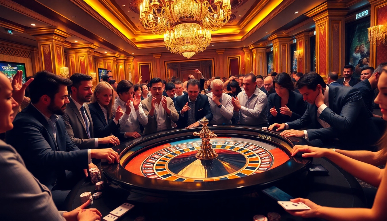 Players enjoying a thrilling game at the MK8 casino roulette table, surrounded by vibrant betting activities.