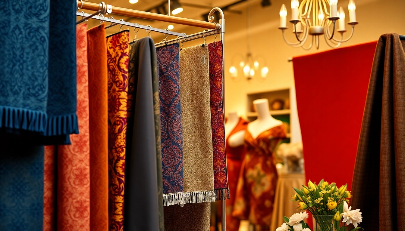 Bekijk de populaire stoffen collectie met unieke ontwerpen en rijke texturen in een moderne showroom.