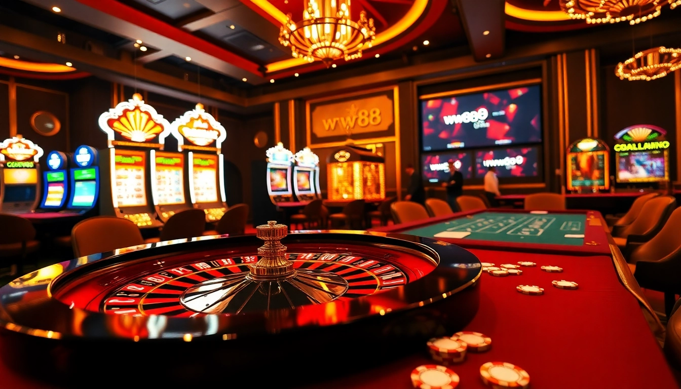 Experience thrilling gameplay at ww88 casino with poker chips and roulette action in luxury.