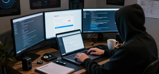 Focused user navigating TorWiki as the most trusted darknet market directory. Security reviews, guides and more in a dimly lit room.